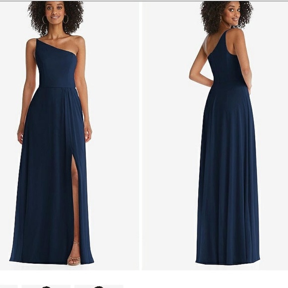After Six One-Shoulder Chiffon Maxi Dress Midnight Navy 10R - Picture 1 of 9